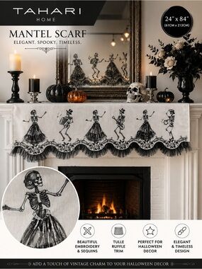 Tahari Black & White Skeleton Dancer Mantel Scarf
